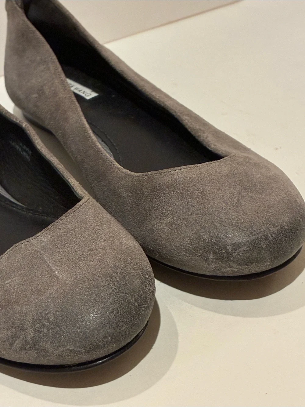 Vera Wang grey brushed suede ballet flats. Back zip. Sz 6.